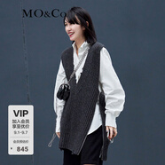 MO&Co.毛衣?tīng)€邊V領(lǐng)針織背心針織馬甲設計感小眾WOOLMARK摩安珂深花灰色M