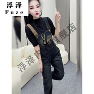 映棠設計感復古牛仔背帶褲女2025新款減齡寬松顯瘦胖美眉時(shí)尚連體褲 深藍色 單褲子 M 建議80-斤