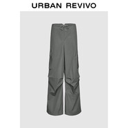 UR2025秋季新款女裝休閑工裝風(fēng)純色褶皺闊腳褲UYV650106