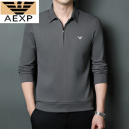 AX阿瑪尼男士長(cháng)袖t恤秋冬季翻領(lǐng)打底Polo衫純色棉加絨休閑衛衣 深灰112 3XL 185(體重170-180斤)