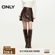 ONLY秋季時尚潮流短裙高腰PU百褶裙半身裙女|12436S004 H9Z 甜巧棕色 M (165) 68A