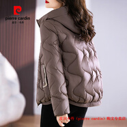 皮爾卡丹（pierre cardin）品牌高檔羽絨棉衣棉服外套女士小個(gè)子短款2025年冬季新款加厚棉襖 咖啡色連帽 L 建議105-120斤