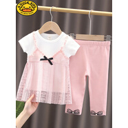 女童夏裝套裝女寶寶裙子夏季分體衣服一歲女童夏款童裝03歲小孩 蕾絲小公主白色 80 80cm80cm