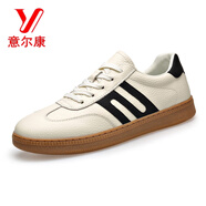 意爾康頭層牛皮德訓(xùn)鞋男2025春季新款運(yùn)動(dòng)休閑板鞋軟底軟面小白鞋男 白色 38