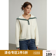獨(dú)束大碼女裝休閑撞色海軍領(lǐng)毛衣女冬季新款微胖mm穿搭上衣22DS4381 米色 3XL