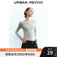 UR秋季新款女裝蕾絲花邊打底外穿修身長(cháng)袖T恤UYY440035 花灰 M