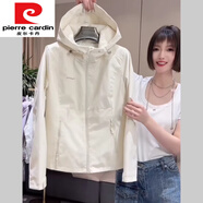 皮爾卡丹（pierre cardin）2025春秋季新款修身運動(dòng)夾克女裝短外套洋氣抽繩連帽沖鋒針織 米色【外套女春秋/女士短外套/2025早秋外套/外 M 【建議85-105斤】