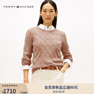 TOMMY HILFIGER【明星同款系列】秋冬女裝絞花肌理休閑通勤內搭羊毛衫毛衣 卡其色ADM S （推薦：100-110斤）
