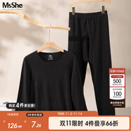 MsShe大碼女裝2025秋冬裝【雙面磨毛德絨保暖套裝】胖mm秋衣秋褲 黑色現(xiàn)貨 5XL
