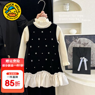 G.DUCKKIDS小黃鴨女童連衣裙春秋冬款套裝兒童公主裙女孩蓬蓬蛋糕裙生日禮服 黑色背心裙加毛衣 90 尺碼1~2歲【 80-90cm】