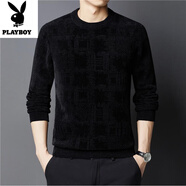 花花公子（PLAYBOY）中青年男士秋冬季新款毛衣百搭圓領(lǐng)加絨加厚上衣羊毛打底針織衫 1702黑色【加絨】 加厚 4XL 190建議185-205斤