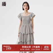 播春夏季新款飽滿三層裙擺波浪形邊花瓣飛袖連衣裙女DDQ2LD5151 W61 L