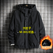 頭號(hào)青年沖鋒衣男秋冬季潮流工裝夾克衫加大碼運(yùn)動(dòng)寬松連帽外套男 黑 6XL 