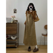 高級感慵懶風(fēng)灰色毛呢背帶裙2025秋冬新款胖mm打底衫連衣裙兩件套 橘色套裝(優(yōu)質(zhì)版)[小香風(fēng)套裝/性 XL(120-140斤) 均碼