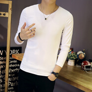 閃爆棉質(zhì)雞心領(lǐng)長(zhǎng)袖T恤男2025男裝簡(jiǎn)約新款秋衣打底衫內(nèi)搭v領(lǐng)上衣潮流 白色 M