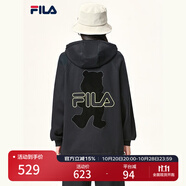 FILA斐樂(lè)官方女裝外套秋季上衣多彩潮流加絨保暖開(kāi)衫連帽小熊外套 正黑色-F51W138599FBK(加絨) 170/88A/L