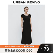 UR夏季新款女裝時(shí)尚簡(jiǎn)約收褶后開(kāi)衩修身連衣裙UWJ740022 黑色 (裙長(zhǎng)偏長(zhǎng)) S