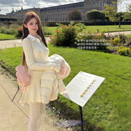 妃奧絨千金學(xué)院風(fēng) 假兩件針織衫a字半身裙女秋冬韓系針織套裝超好看毛衣 杏色【現貨】 【套裝】 S