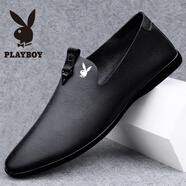 花花公子男鞋透氣皮鞋真皮秋季單層皮薄款輕便軟底男士休閑鞋 黑色 37 (適合運動(dòng)鞋38) 標準皮鞋