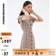 美特斯邦威格紋連衣裙女夏季新款舒適時(shí)尚校園風(fēng)高腰黑色女士裙子 咖色組 S 155 80A
