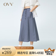 OVV2023春夏新款女裝棉混紡經(jīng)典清爽條紋海軍風(fēng)A字過膝傘裙 藏青條紋52 XL