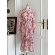 彈簧人（TANHUANGREN）2025淑女氣質(zhì)韓國Chic碎花連衣裙 百褶雪紡長(cháng)袖連衣裙韓版長(cháng)裙 粉色 均碼