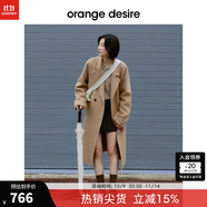 orangedesire 【明星同款爆款0117】廓形長短款羊毛澳毛毛呢大衣2024秋新 中長款-沙漠駝 XL