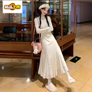 初徑白色高領(lǐng)針織連衣裙女秋冬加絨配大衣內搭打底修身魚(yú)尾毛衣長(cháng)裙子 圖片色裙子(薄絨款) S 【建議80斤-90斤】