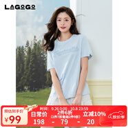 LAGOGO亮片字母藍色T恤女拉谷谷2025年夏季新款顯白清爽短袖上衣 藍色 S