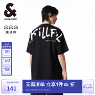 杰克·瓊斯（JACK&JONES）25年男裝春夏重磅純棉寬松休閑多色短袖T恤男小眾個性上衣情侶款 E40黑色 L