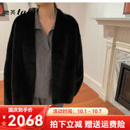 她芙（tafu）水貂絨皮草外套女2025年冬季新款年輕版時(shí)尚氣質(zhì)百搭V領(lǐng)顯瘦大衣 優(yōu)雅黑色 M