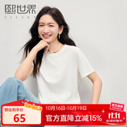 熙世界（sllsky）2025夏季新款蕾絲下擺拼接白色T恤女短袖涼感正肩圓領(lǐng)上衣 椰子白 XL