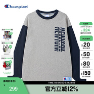 Champion拼色長(cháng)袖T恤 淺灰色 L