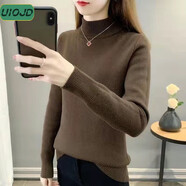 UIOJD加絨毛衣女加厚2025秋冬新款修身顯瘦半高領(lǐng)保暖上衣打底針織衫 咖啡[常規(guī)款] 2XL  建議(135-150斤)