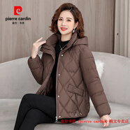 皮爾卡丹（pierre cardin）品牌高檔羽絨棉衣棉服外套女冬季2025新款中老年媽媽保暖加厚棉襖 深咖色 帽子可拆卸 XL 建議100-120斤