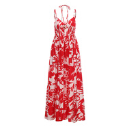 LACERTA/萊瑟塔 設計師品牌25春夏新品印花度假風(fēng)吊帶連衣裙掛脖收腰長(cháng)裙 漿果紅 M