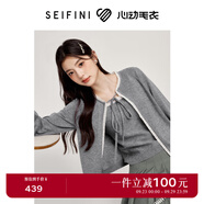 詩(shī)凡黎（'SEIFINI）【心動(dòng)毛衣】詩(shī)凡黎撞色蕾絲花邊兩件套針織開(kāi)衫24秋新款羊毛衫女 花灰 S 155/80CM