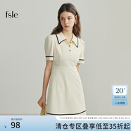 范思藍(lán)恩22FS2539POLO領(lǐng)學(xué)院風(fēng)減齡連衣裙夏新品撞色織帶裙子 燕麥白 S