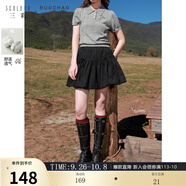三彩大碼女裝2025秋款褶皺花苞裙半身裙松緊高腰短裙胖MM 經(jīng)典黑 3XL 175/88B