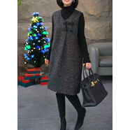 秋冬新款網(wǎng)紅袖馬甲連衣裙毛呢復古盤(pán)扣無(wú)袖A字裙打底裙子女潮 灰色馬甲裙 L L