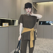 短袖套裝三件套純色歐洲站女裝2025夏秋新款寬松上衣披 圖片色套裝 XL