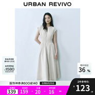 UR2025春季新款女裝簡(jiǎn)約V領(lǐng)打攬收腰無(wú)袖連衣裙UYY750004 卡其 (袖口偏大) M