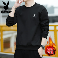 花花公子（PLAYBOY）長(cháng)袖t恤男士秋冬款新款潮流圓領(lǐng)寬松加絨衛衣男保暖上衣打底衫男 黑色 Q-ZHONDHH121 L