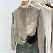 南極人（Nanjiren）2024半高領(lǐng)蕾絲德絨打底衫女修身韓版氣質(zhì)設計高級秋冬季內搭上衣 燕麥色-蕾絲花邊拼接 M  （建議90-100斤）