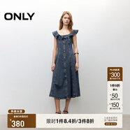 ONLY2025夏季新款減齡飛袖荷葉領(lǐng)拼接牛仔裙連衣裙女|125242007 J33復(fù)古350牛仔洗水 M