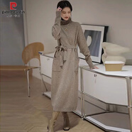 皮爾卡丹（pierre cardin）韓版簡(jiǎn)約舒適冬季加絨毛衣裙中長(zhǎng)款過(guò)膝高領(lǐng)針織連衣裙配大衣內(nèi)搭 燕麥色不加絨 XL 建議110-120斤