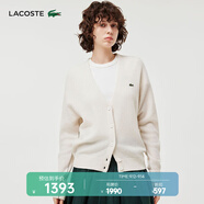 LACOSTE法國(guó)鱷魚女裝時(shí)尚舒適V領(lǐng)開衫毛衣長(zhǎng)袖針織衫女|AF9545 70V/米白色 M 38