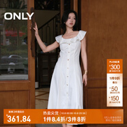 ONLY2025夏季新款減齡飛袖荷葉領(lǐng)拼接牛仔裙連衣裙女|125242007 J2G米白色 XL