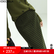 COCOBELLA[苔蘚綠]細閃銀蔥千鳥(niǎo)格羊毛半身裙女秋冬毛呢筒裙HS87 HS87B春版 L