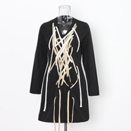 TTPMER歐美風(fēng)百搭個(gè)性短裙2025時(shí)尚設計綁帶收腰顯瘦長(cháng)袖連衣裙女秋 黑色 2XL